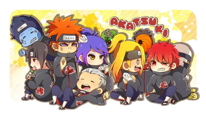Hình nền anime nhân vật dễ thương, phong cách chibi, độ phân giải 450x800, chất lượng HD, chủ đề nhóm Akatsuki.
