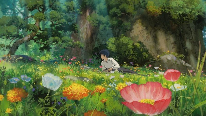 Hình nền anime: Cánh đồng hoa với nhân vật giữa rừng xanh, độ phân giải 1080x1920, chất lượng HD, phong cảnh thiên nhiên.