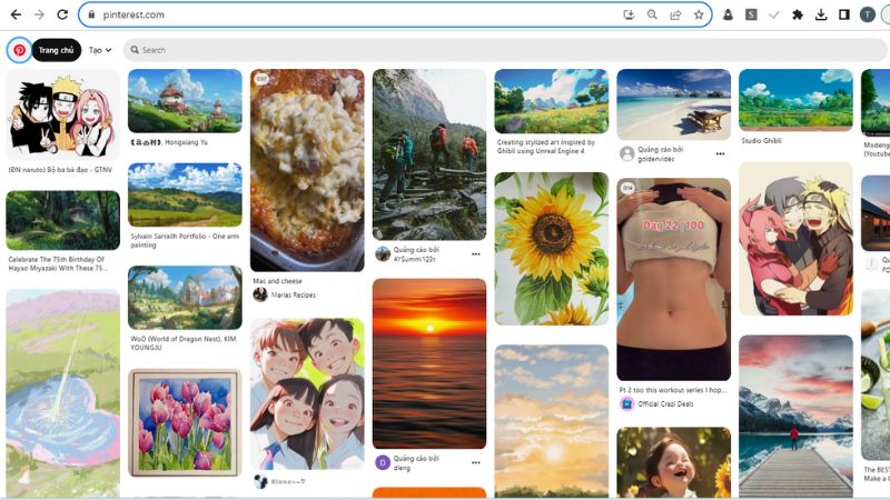 Trang chủ Pinterest với hình ảnh đa dạng về thiên nhiên, nghệ thuật và ẩm thực, độ phân giải 1080x1920, chất lượng HD.