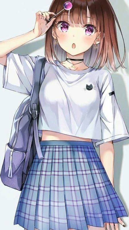 Anime girl in school uniform, HD illustration, 1080x1920 resolution, vibrant colors, perfect for phone wallpaper.