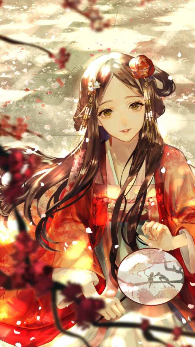 Hình nền anime cổ điển với thiếu nữ trong trang phục truyền thống, 1080x1920 HD, sắc nét và lôi cuốn.