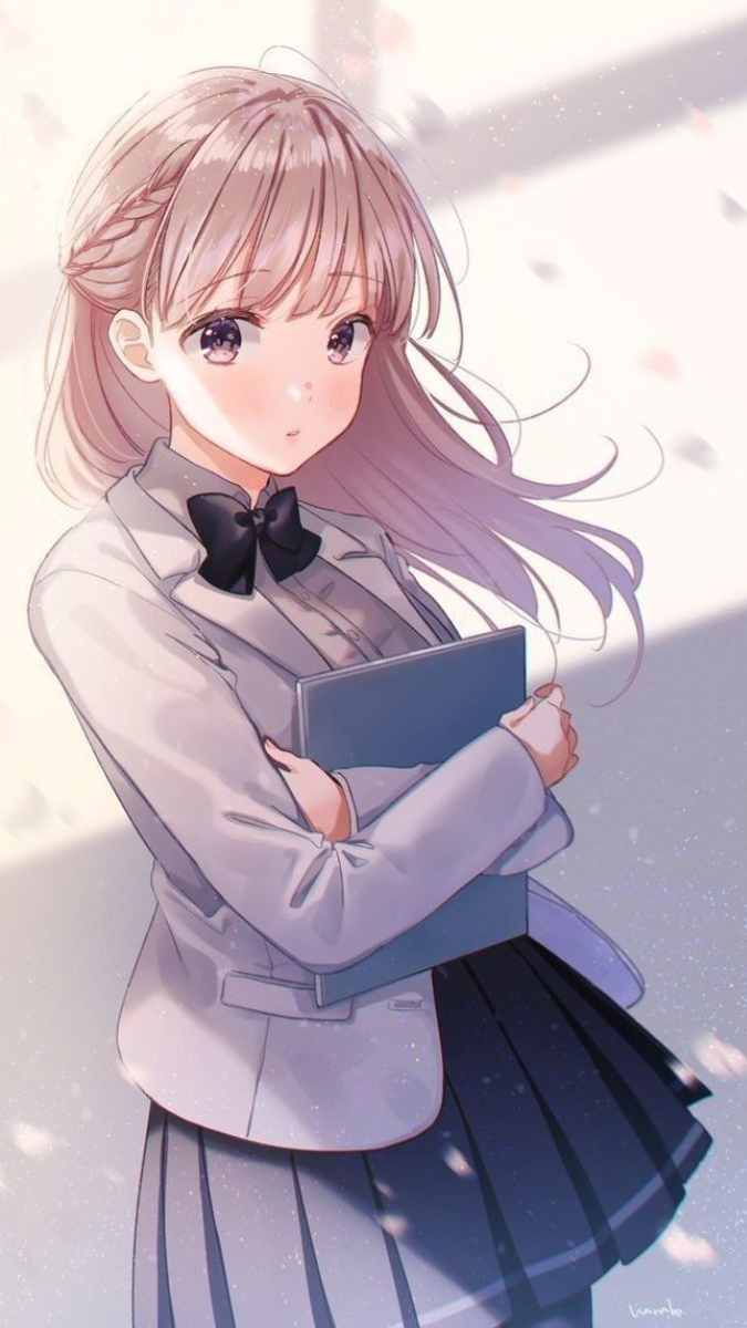 Anime girl with book in white outfit, 1080x1920 HD wallpaper, elegant background, soft colors, perfect for mobile.