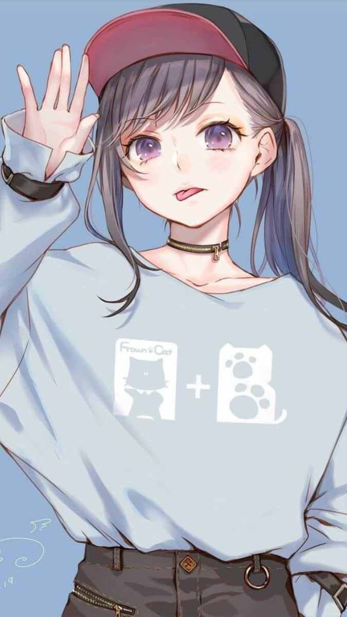 Hình nền anime cô gái đội mũ, phong cách dễ thương, độ phân giải 1080x1920, chất lượng HD, hình vẽ sống động.