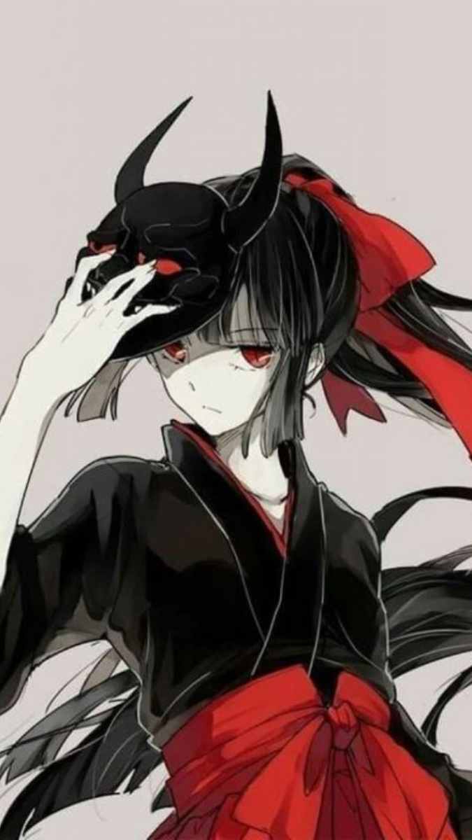Hình nền anime nữ cầm mặt nạ, phong cách huyền bí, độ phân giải 1080x1920, chất lượng HD.