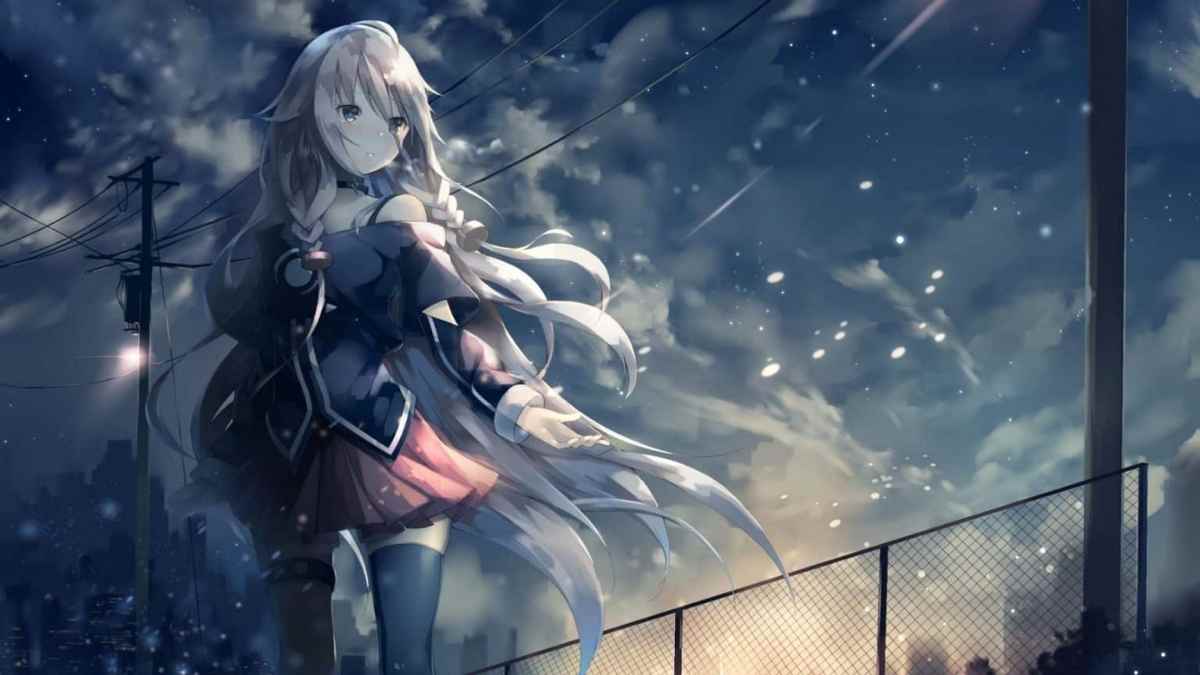 Hình nền anime, cô gái đứng dưới bầu trời sao, chất lượng HD, 1080x1920, cảnh đêm huyền ảo.