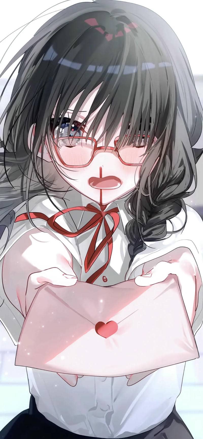 Anime girl holding a love letter, HD quality, 1080x1920 resolution, romantic theme, captivating anime art.