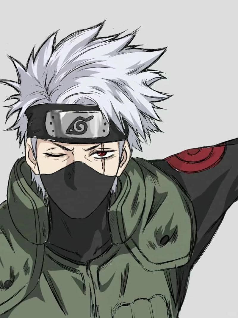 Anime ninja với tóc trắng và áo choàng xanh, hình nền 1024x768, chất lượng HD, phong cách mạnh mẽ và bí ẩn.