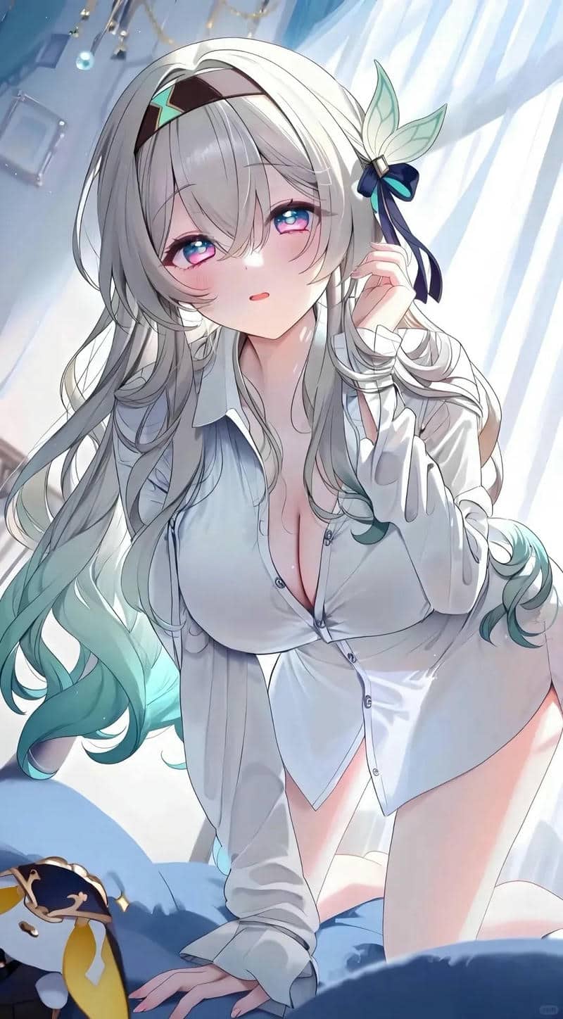 Anime girl sitting on bed in bright room, 1080x1920 HD wallpaper, captivating and vibrant scene.