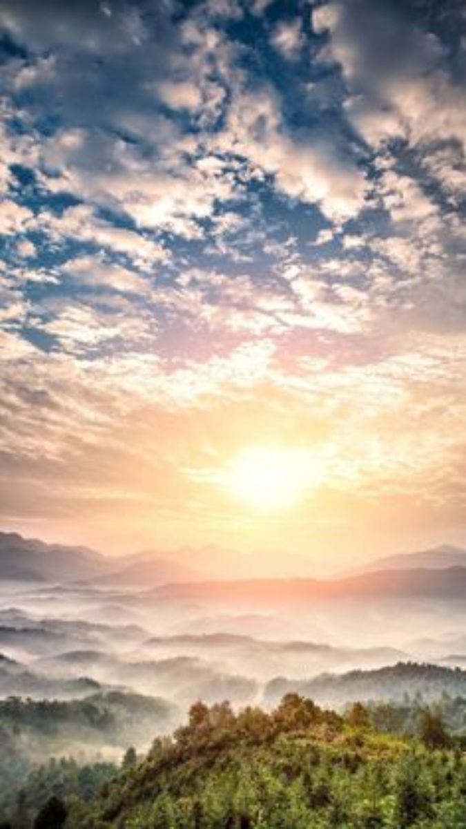 Bình minh trên núi phủ mây, độ phân giải 1080x1920, chất lượng HD, hình nền thiên nhiên tuyệt đẹp.
