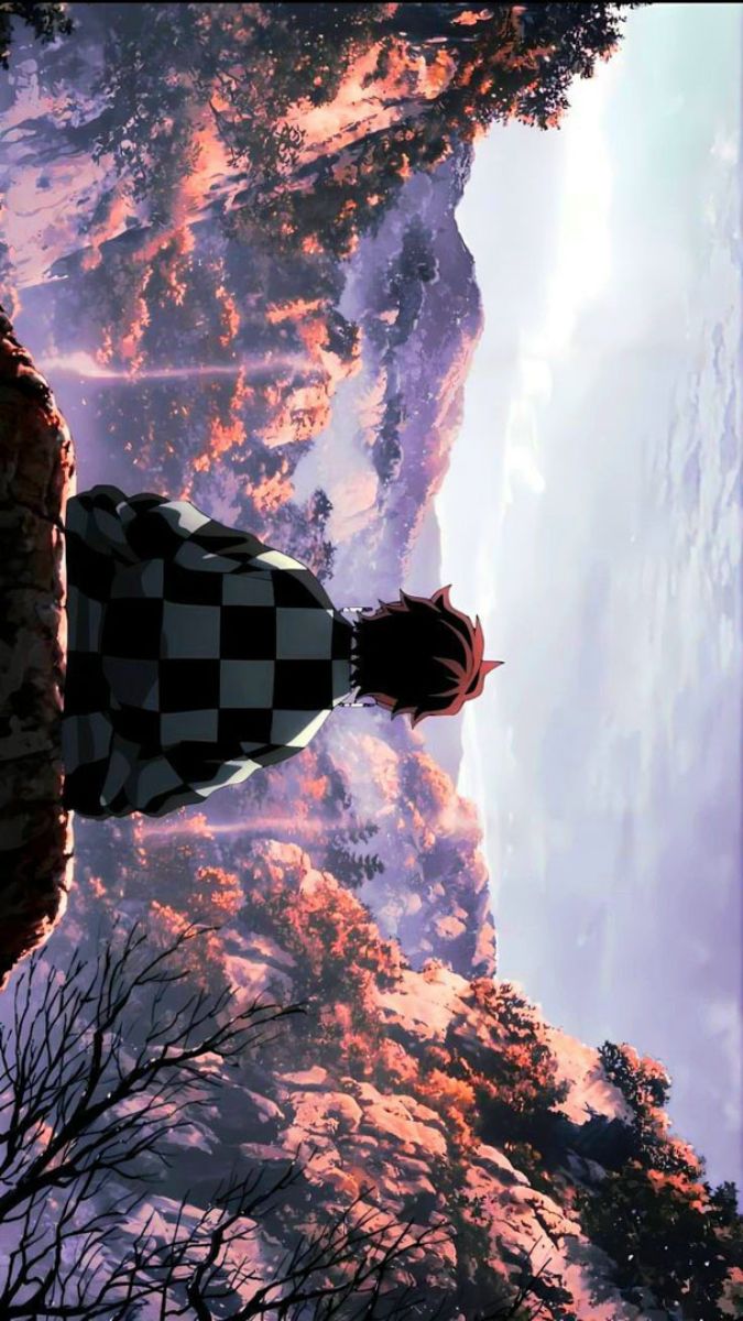 Hình nền anime phong cảnh núi rừng tuyệt đẹp, hoàng hôn, 1080x1920, chất lượng HD, thiên nhiên hùng vĩ.