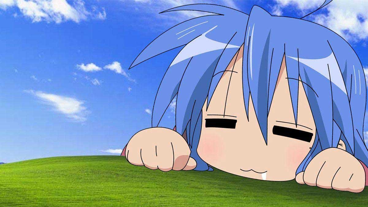 Hình nền anime, nhân vật đáng yêu trên đồi xanh, bầu trời xanh mây trắng, độ phân giải 1080x1920, chất lượng HD.