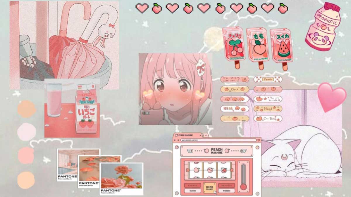 Hình nền anime pastel đáng yêu với động vật, trái cây và hình trái tim, độ phân giải 675x1200, chất lượng HD.