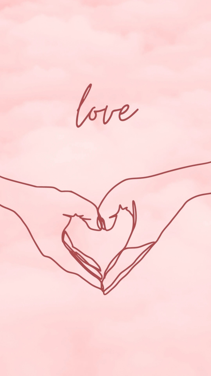 Hình nền trái tim và chữ "love" trên nền hồng, độ phân giải 1080x1920, chất lượng HD, chủ đề tình yêu.