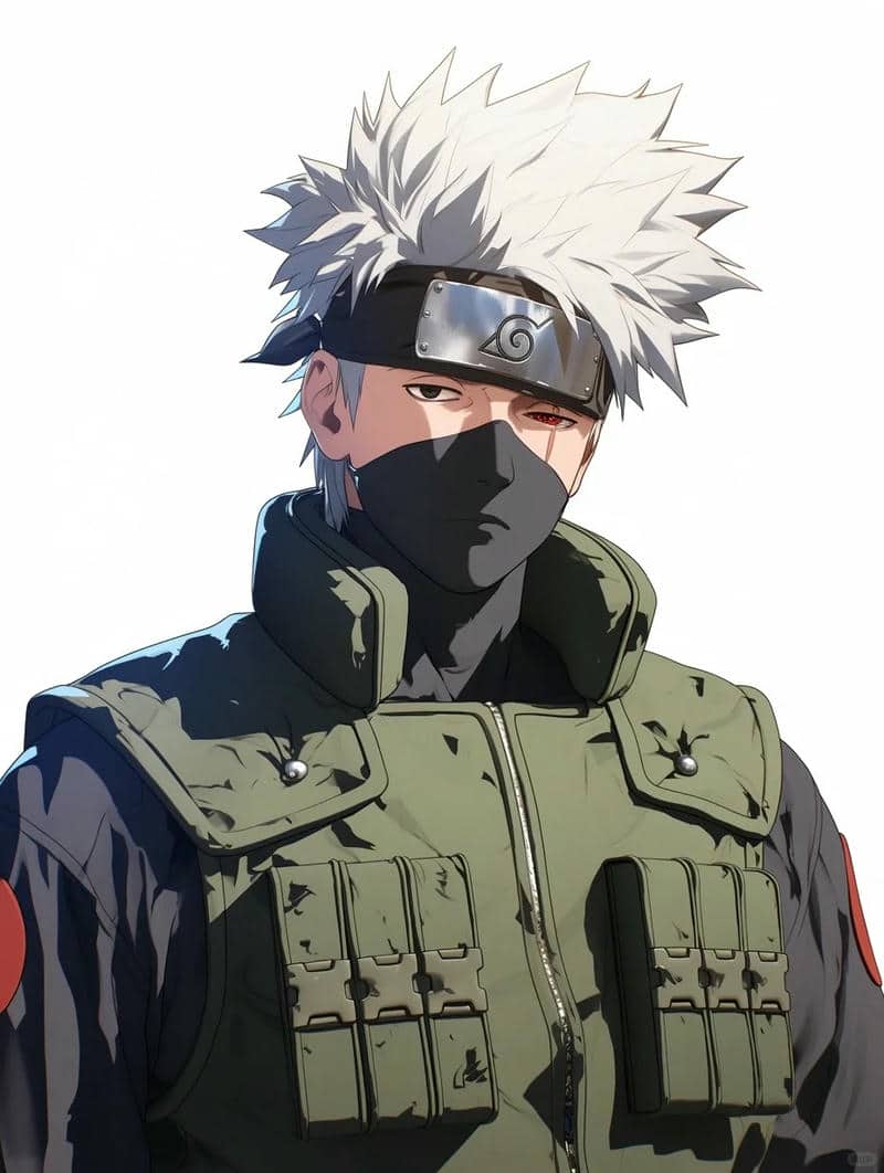 Nhân vật anime với tóc trắng và băng đầu, nền trắng, ảnh nền độ phân giải 1080x1920, chất lượng HD.