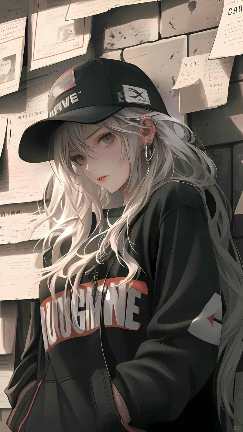 Hình nền anime cô gái tóc trắng đội mũ, chất lượng HD, độ phân giải 1365x768, phong cách nghệ thuật cuốn hút.