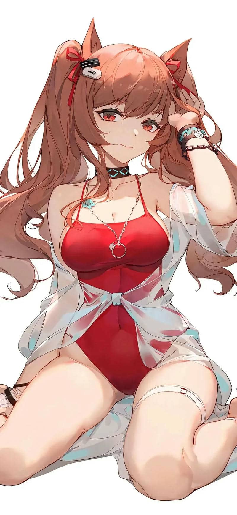 Anime girl in vibrant red swimsuit, HD quality, perfect for 1080x1920 wallpaper. Captivating anime art background.