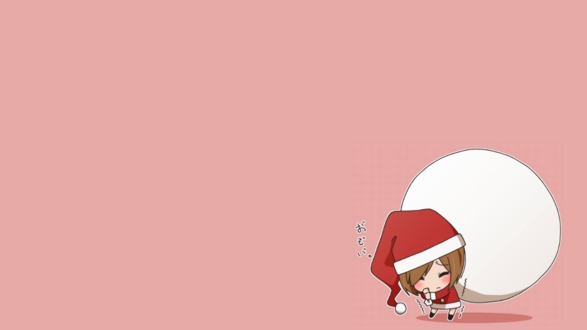 Hình nền anime Giáng sinh đáng yêu, 1080x1920 HD, nhân vật đội mũ Noel trên nền hồng.