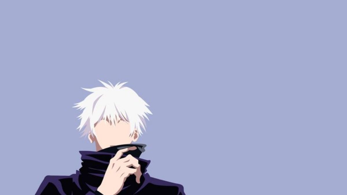 Hình nền anime tối giản với nhân vật tóc trắng, nền xanh, độ phân giải 1080x1920, chất lượng HD.
