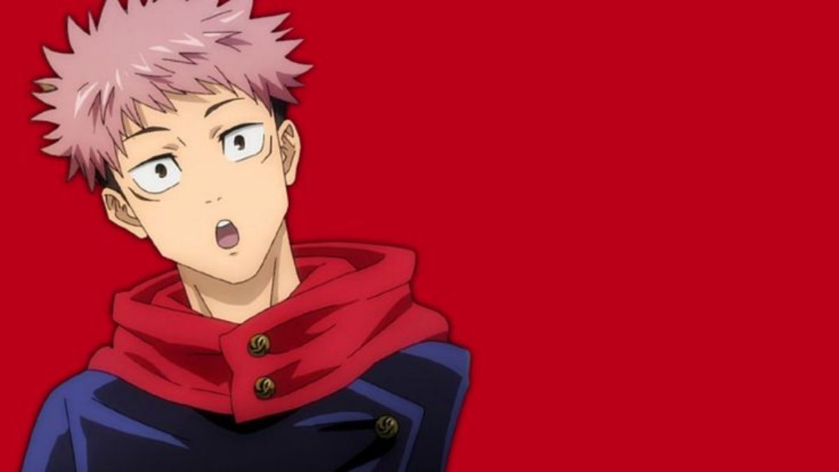 Hình nền anime nhân vật biểu cảm ngạc nhiên, nền đỏ, độ phân giải 1080x1920, chất lượng HD, phong cách sống động.