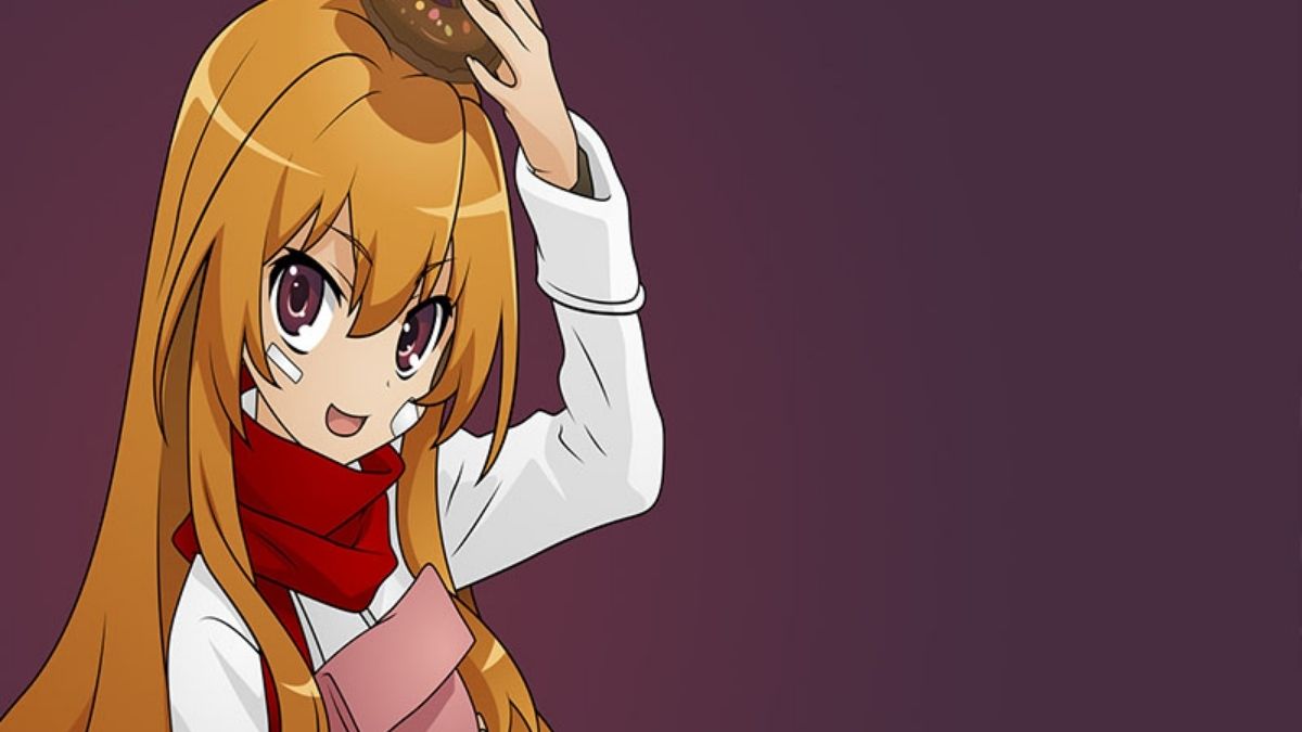 Anime girl with long hair holding a donut, HD wallpaper. Resolution 1080x1920, vibrant colors, perfect for anime fans.