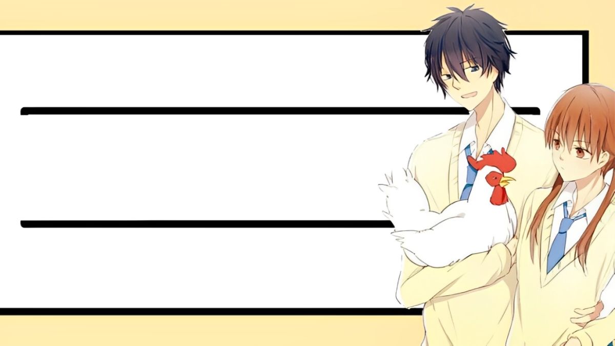Anime đôi trẻ ôm gà, nền trắng, ảnh nền 1080x1920 HD, phong cách nhẹ nhàng, phù hợp hình nền điện thoại.