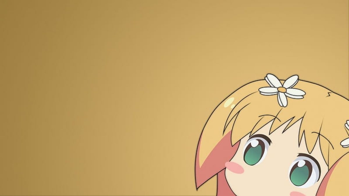 Hình nền anime dễ thương, nhân vật tóc vàng hoa cúc nền vàng, độ phân giải 675x1200, chất lượng HD.