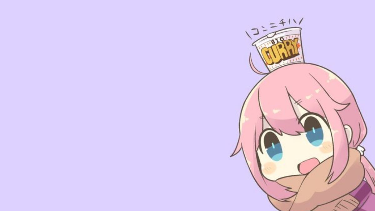 Hình nền anime dễ thương với nhân vật và mì cốc, chất lượng HD, độ phân giải 1080x1920, nền tím nhạt.