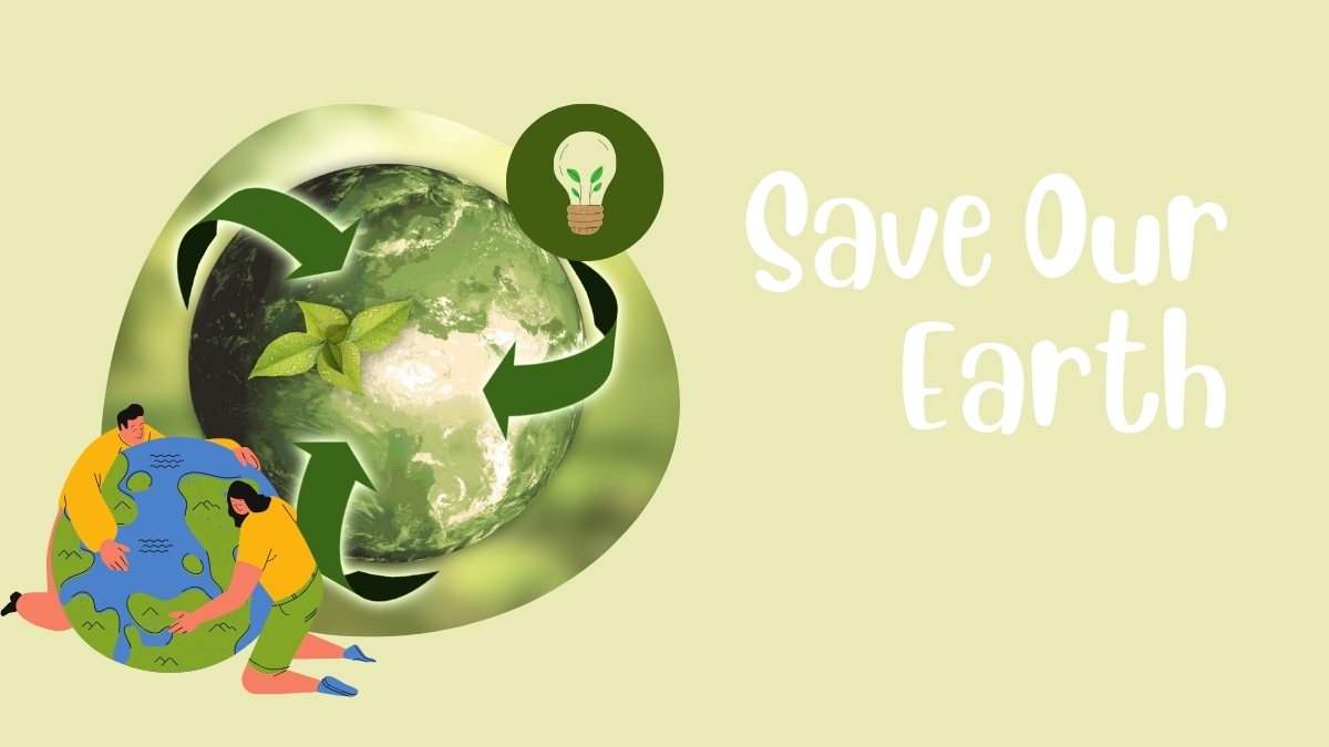 Hình nền "Save Our Earth" với biểu tượng tái chế, độ phân giải 1080x1920, chất lượng HD, chủ đề bảo vệ môi trường.