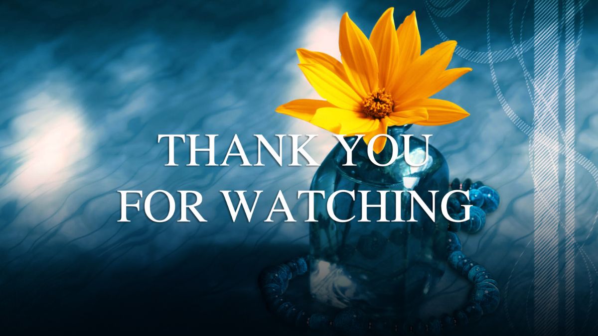 Yellow flower in vase on blue background with "Thank You For Watching" text, HD wallpaper, 675x1200 resolution.
