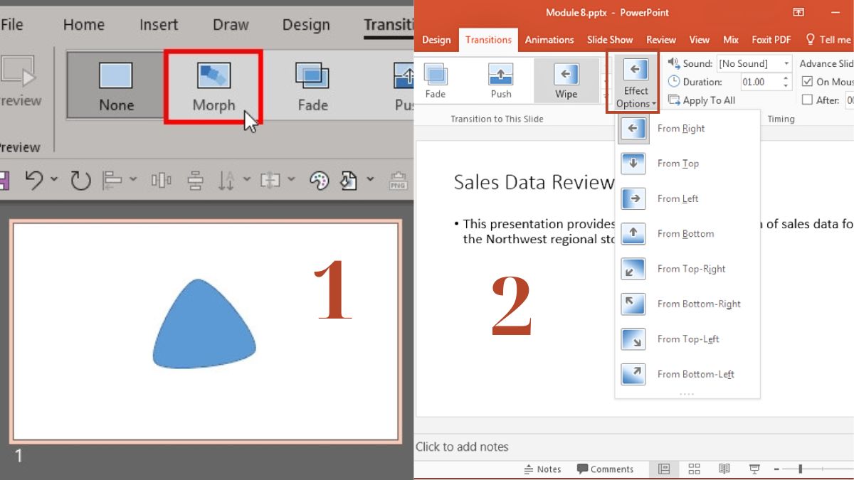 Giao diện PowerPoint với hiệu ứng chuyển cảnh Morph, độ phân giải 1080x1920, hình ảnh chất lượng HD.