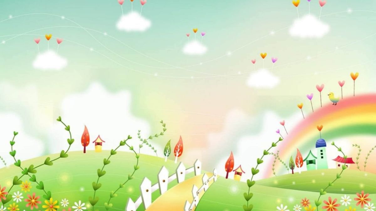 hinh-nen-powerpoint-hoa-48 Ảnh nền phong cảnh hoạt hình với cầu vồng, bầu trời xanh, hoa và cây cỏ, độ phân giải 1080x1920, chất lượng HD.