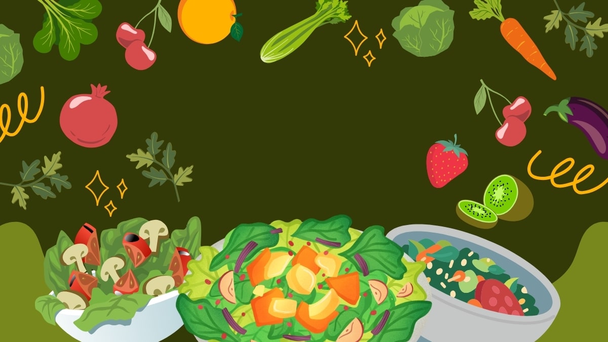 Hình nền thực phẩm tươi sống, salad rau củ, độ phân giải 1080x1920, chất lượng HD. Từ khóa: trái cây, rau xanh.