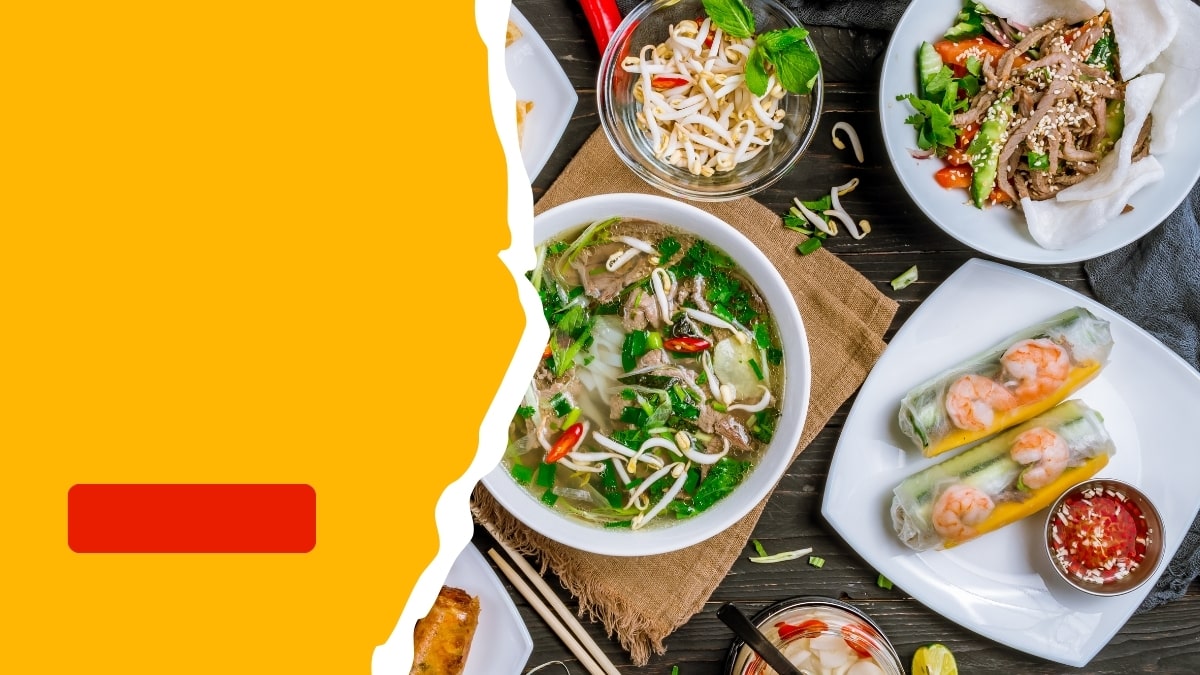 Ẩm thực Việt Nam đa dạng với phở, gỏi cuốn; độ phân giải 1080x1920, chất lượng HD; từ khóa: món ăn Việt, hương vị truyền thống.