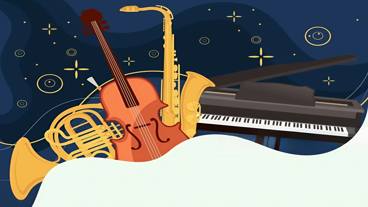 Hình nền nhạc cụ nghệ thuật, độ phân giải 1080x1920, chất lượng HD, bao gồm piano, saxophone, violin.
