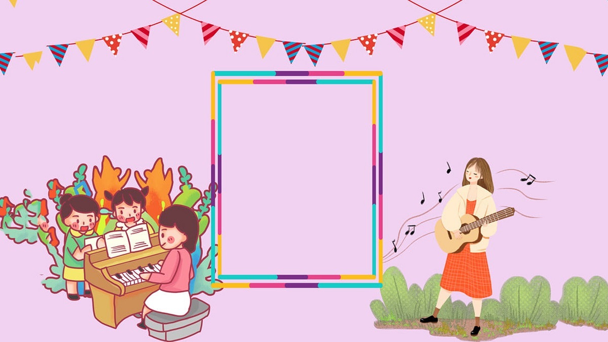 Hình nền âm nhạc trẻ em, tranh vẽ hoạt hình, độ phân giải 675x1200, chất lượng HD, từ khóa: sáng tạo, vui tươi.