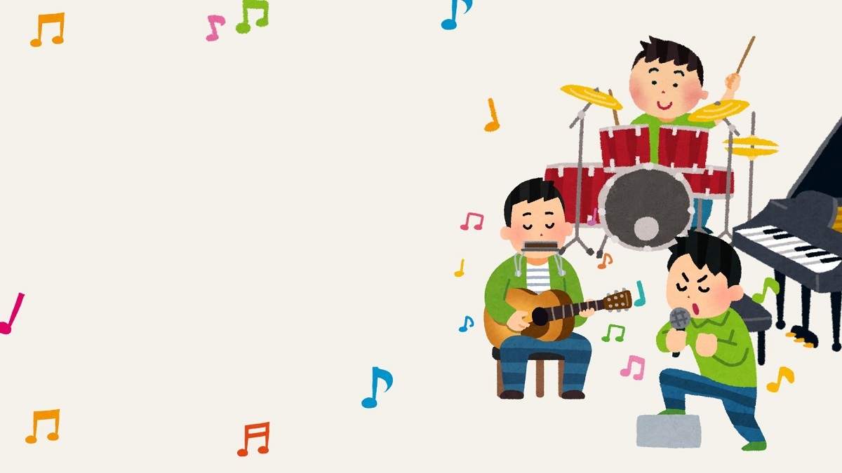 Nhóm nhạc hoạt hình biểu diễn với trống, guitar và piano. Nền âm nhạc sôi động, 4K, 1080x1920, hình nền.