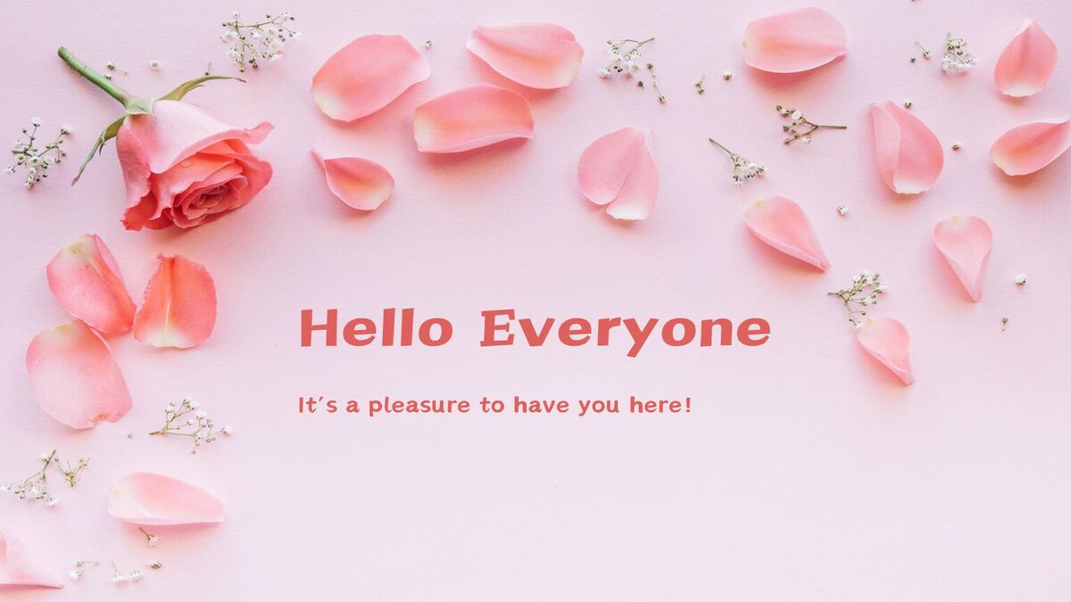 hinh-nen-slide-mo-dau-powerpoint-106 Hình nền hồng với hoa hồng và cánh hoa, văn bản "Hello Everyone", độ phân giải 1080x1920, chất lượng HD.