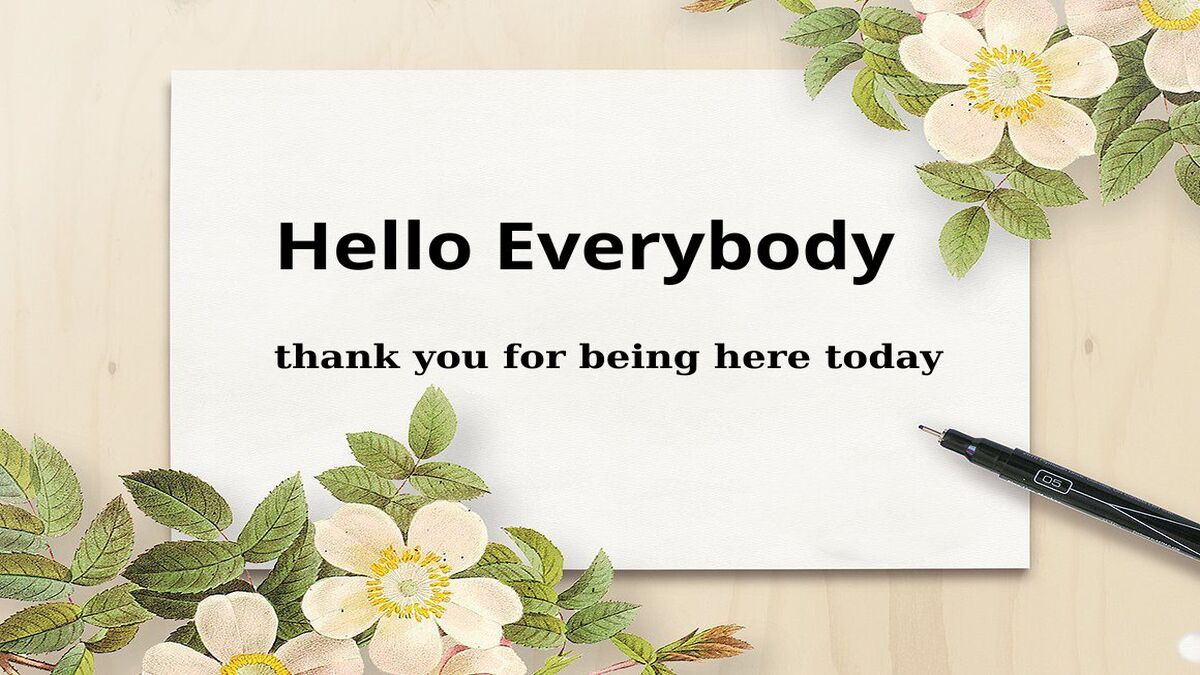 hinh-nen-slide-mo-dau-powerpoint-117 Giấy nền với thông điệp "Hello Everybody", hoa văn và bút, hình ảnh HD 1080x1920, chủ đề chào mừng.