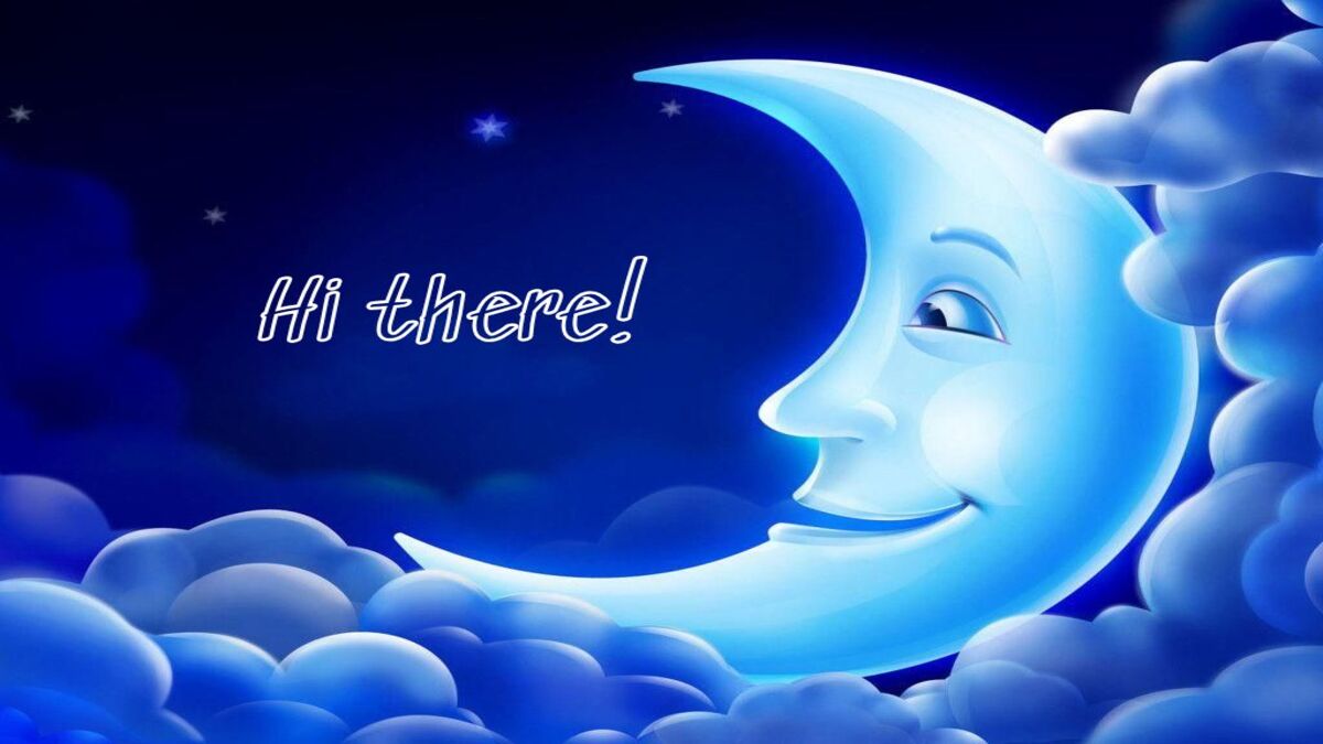 hinh-nen-slide-mo-dau-powerpoint-27 Hình nền trăng cười với dòng chữ "Hi there!" trong nền trời sao, độ phân giải 1080x1920, chất lượng HD.