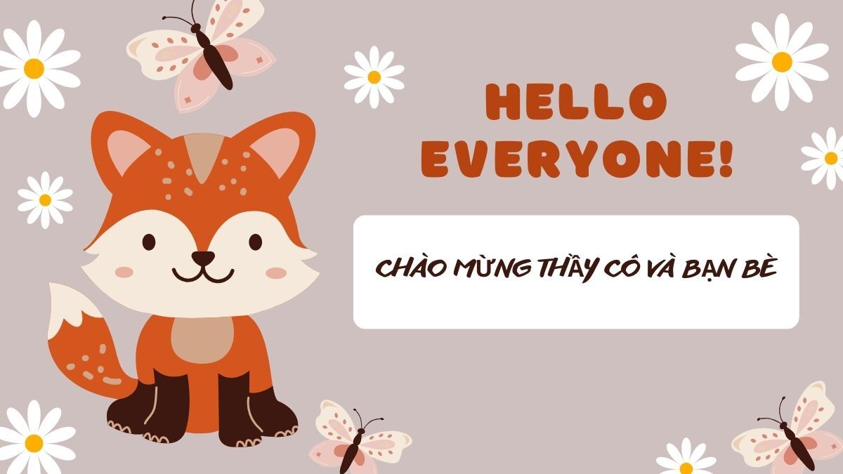 hinh-nen-slide-mo-dau-powerpoint-39 Hình nền chào mừng với cáo dễ thương, bướm và hoa cúc, độ phân giải 1080x1920, chất lượng HD.