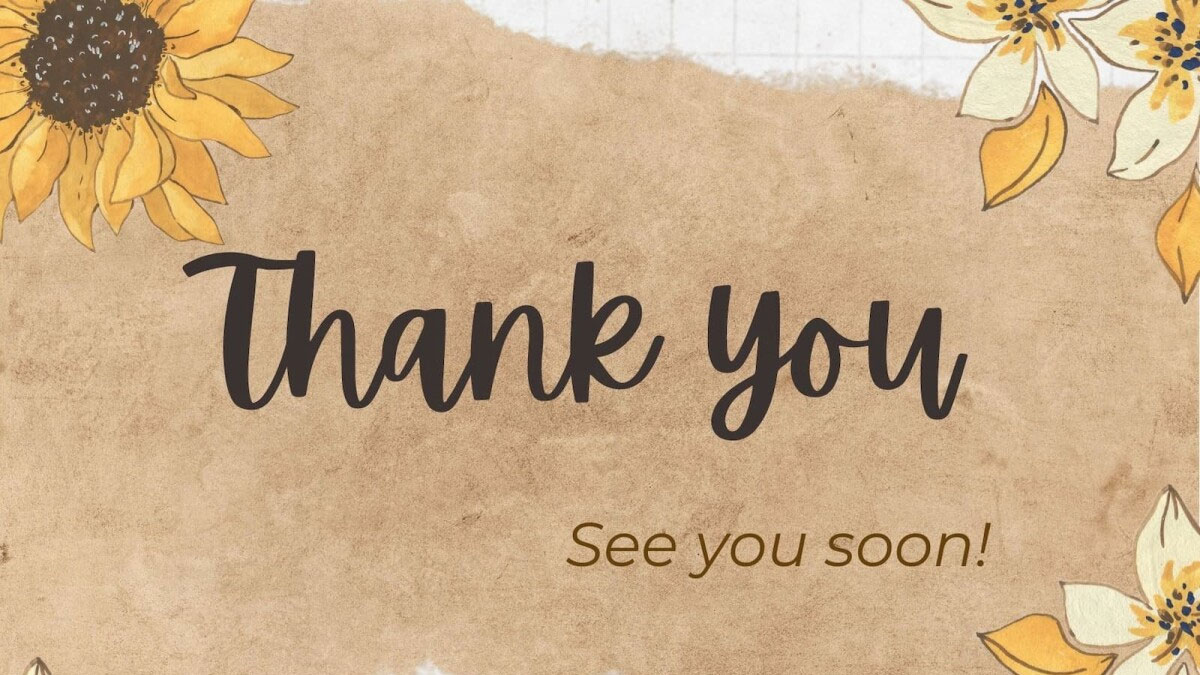 Thank you card với hoa hướng dương, nền giấy nâu, độ phân giải 1080x1920, chất lượng HD.