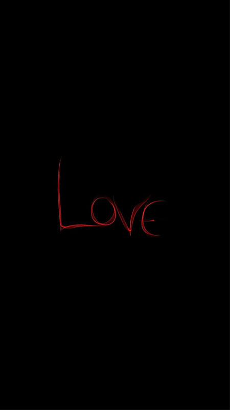 Hình nền chữ "Love" đỏ trên nền đen, độ phân giải 1080x1920, chất lượng HD, chủ đề tình yêu tối giản.