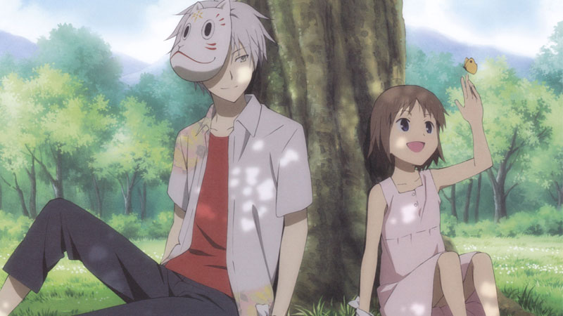 Anime đôi bạn ngồi dưới gốc cây trong rừng, ánh sáng xuyên qua tán lá, HD 1080x1920.
