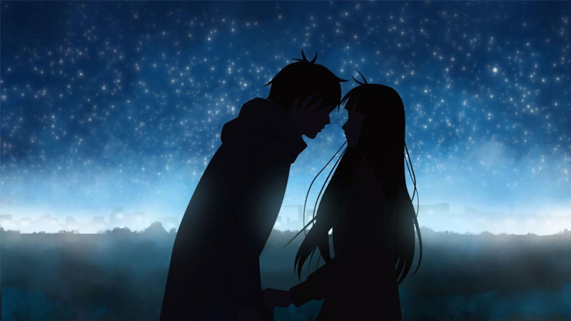 Cặp đôi anime dưới bầu trời sao, nền HD, kích thước 1080x1920, hình nền lãng mạn, chủ đề tình yêu.