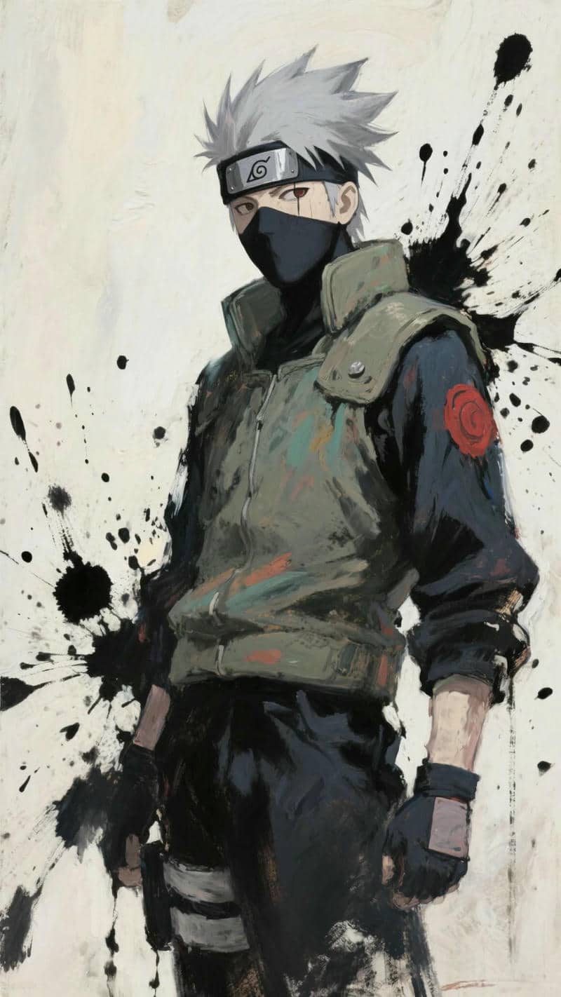 Hình nền anime 1080x1920 phong cách nghệ thuật, nhân vật bí ẩn trong trang phục ninja, chất lượng HD.