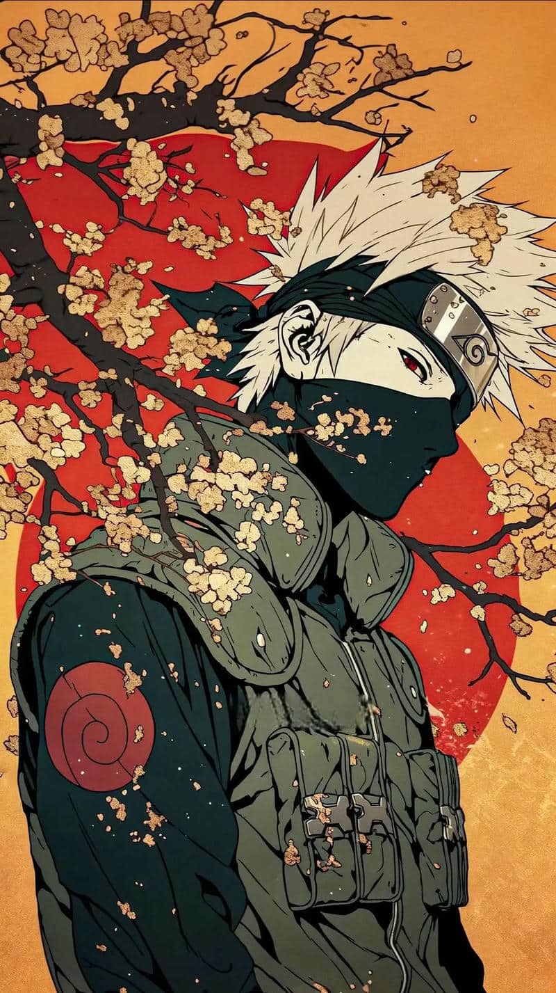 Hình nền anime phong cách samurai và hoa anh đào, độ phân giải 1369x768, chất lượng HD, màu sắc nổi bật.
