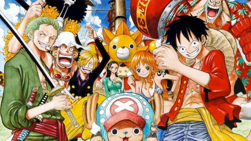 Hình nền anime nhóm nhân vật vui vẻ trên tàu, chất lượng HD, độ phân giải 1080x1920, chủ đề phiêu lưu hấp dẫn.