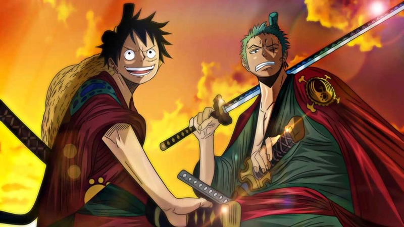 Hình nền anime kiếm sĩ và thuyền trưởng, ánh hoàng hôn, độ phân giải 1080x1920, chất lượng HD, phong cách phiêu lưu hấp dẫn.