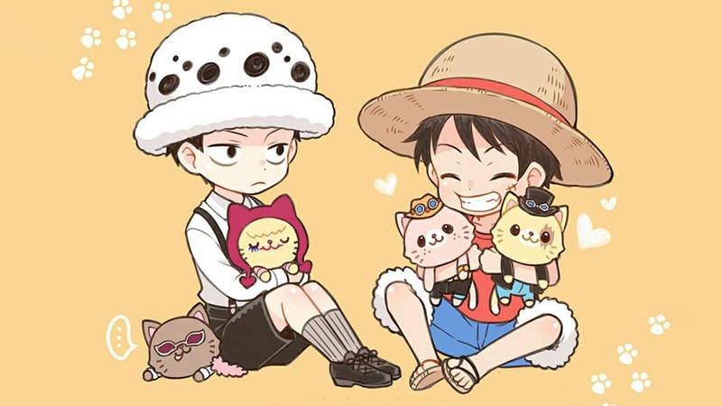 Hình nền anime dễ thương với hai nhân vật hoạt hình ôm mèo, độ phân giải 1080x1920, chất lượng HD.