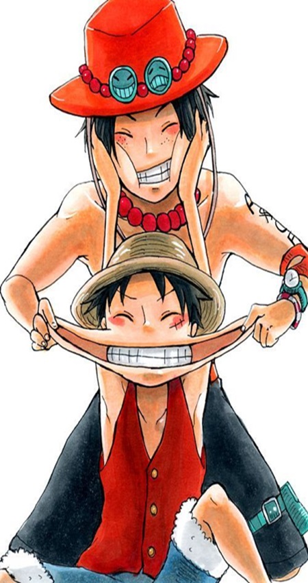 Hai nhân vật hoạt hình vui vẻ, hình nền 1080x1920 HD, phong cách anime, màu sắc tươi sáng, phù hợp cho fan anime.